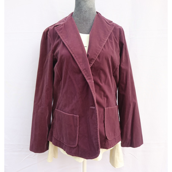 Christel Jackets & Blazers - VTG Christel Velvet Blazer Women’s Sz 12 Burgundy Notch Lapel Single Breasted